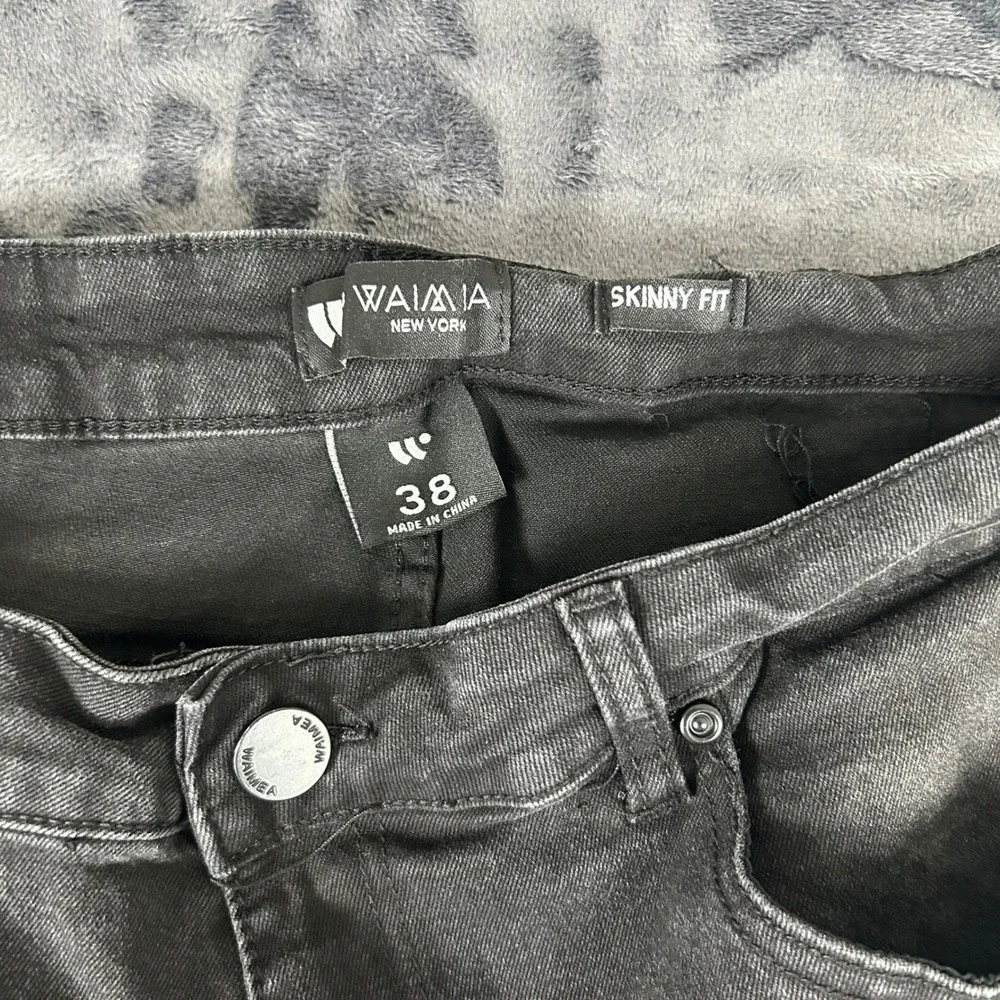 Waimea Skinny Fit Jeans Mens 38x32 Black Distressed Ripped Denim Pants